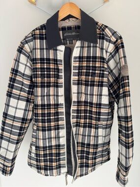 Eddie Bauer Black, Cream and Brown Plaid Blanket